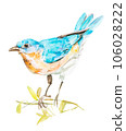 Little blue bird, watercolor hand painting on isolated white background 106028222