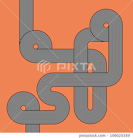 Retro abstract pattern. Orange vintage background. Black and white intertwined lines. Retro abstract pattern. Orange vintage background. Black and white intertwined lines. 106028389