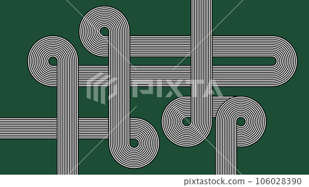 Banded pattern. Black and white intertwined lines on green background. Banded pattern. Black and white intertwined lines on green background. 106028390