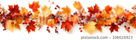 horizontal garland with red, orange, brown and yellow autumn leaves horizontal garland with red, orange, brown and yellow autumn leaves 106028923