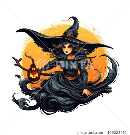 cartoon witch flies on a broomstick on a white background . cartoon witch flies on a broomstick on a white background . 106028981