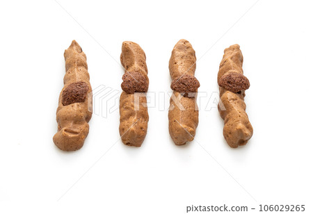 chocolate meringue stick on white background 106029265