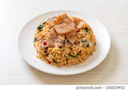 fried rice with Thai basil and pork fried rice with Thai basil and pork 106029432