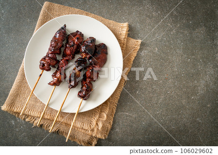 grilled chicken liver skewer yakitori serve in izakaya style grilled chicken liver skewer yakitori serve in izakaya style 106029602
