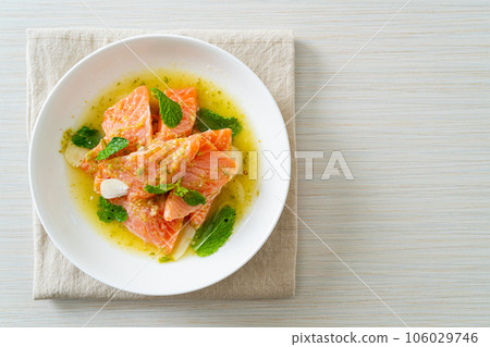 fresh salmon raw spicy seafood salad 106029746