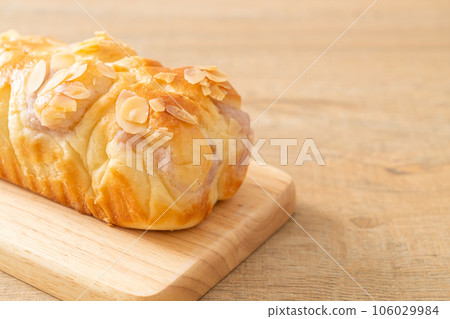 taro toast bread on wood board taro toast bread on wood board 106029984