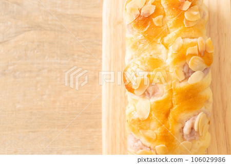 taro toast bread on wood board taro toast bread on wood board 106029986