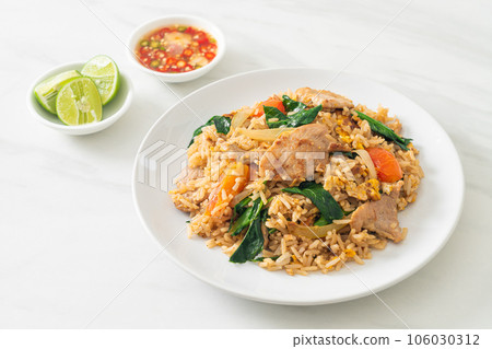 Fried rice with pork on plate 106030312