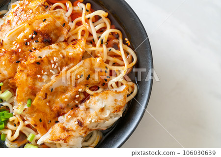 ramen noodles with gyoza or pork dumplings ramen noodles with gyoza or pork dumplings 106030639