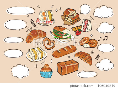 語音氣泡與麵包的手寫插圖集 語音氣泡與麵包的手寫插圖集 106030819