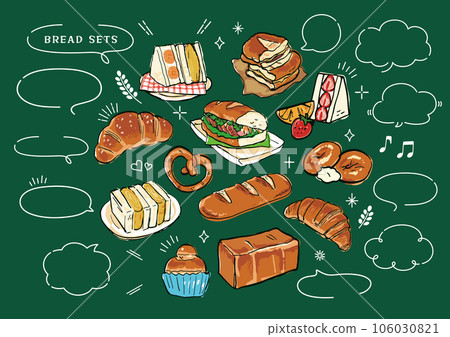 語音氣泡與麵包的手寫插圖集 106030821