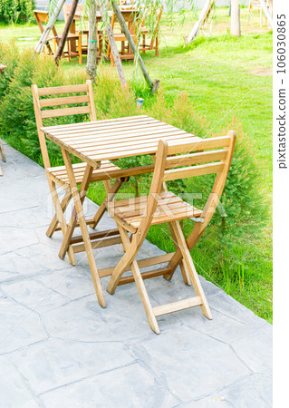 wood table and chair in outdoor coffee shop cafe and restaurant wood table and chair in outdoor coffee shop cafe and restaurant 106030865