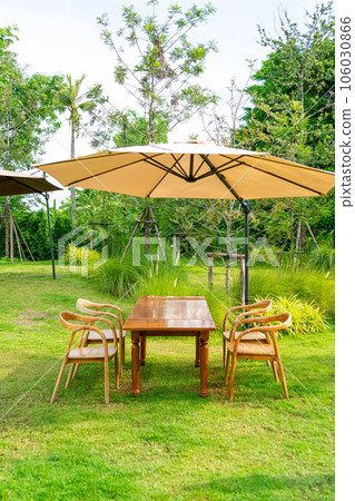 wood table and chair in garden wood table and chair in garden 106030866
