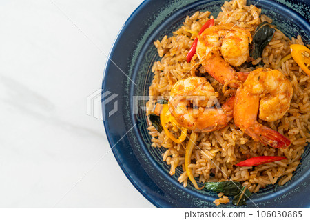shrimps fried rice with herbs and spices shrimps fried rice with herbs and spices 106030885