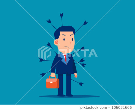 Business person with painful bows. Victim from business betrayal Business person with painful bows. Victim from business betrayal 106031666
