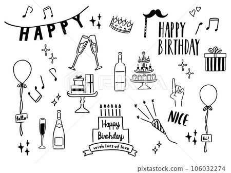 Illustration set of simple party icons in doodle style 106032274