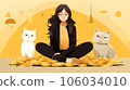 一個女人只靠坐著就能省錢而不借貓手的插圖，人工智能生成的圖像 106034010