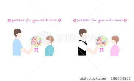 Present a bouquet from a man to a woman 106034532