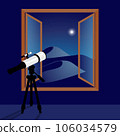 Room with telescope and big window illustration 106034579