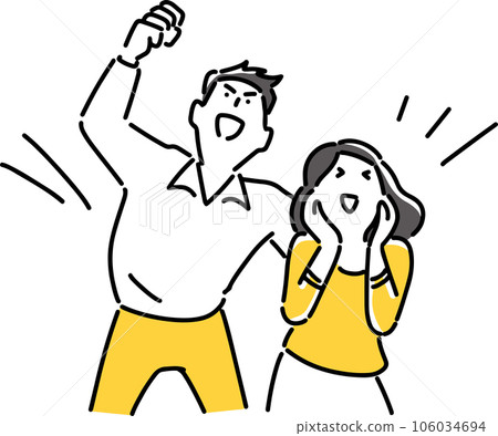 Men and women cheering cheerfully Men and women cheering cheerfully 106034694