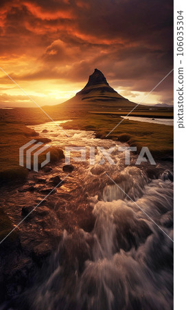 Mesmerizing Misty Sun landscape photography, Generative AI 106035304