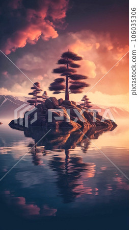 Mesmerizing Misty Sun landscape photography, Generative AI 106035306