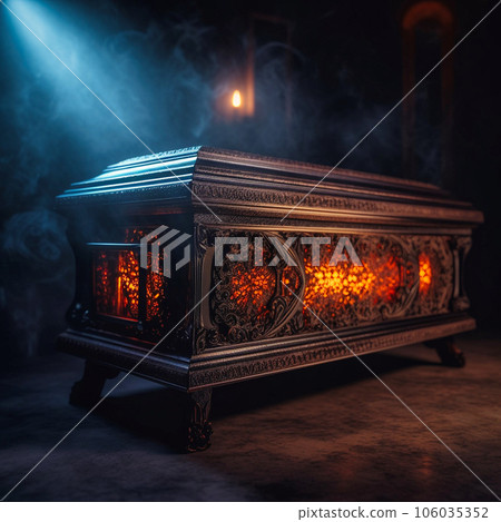 Coffin realistic scary with background, Generative AI 106035352