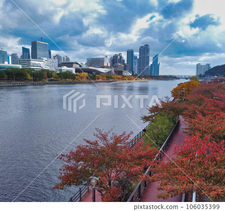 Aerial View of Autumn Centum City, Haeundae, Busan, South korea, Asia Aerial View of Autumn Centum City, Haeundae, Busan, South korea, Asia 106035399