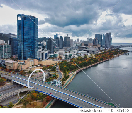 Aerial View of Autumn Centum City, Haeundae, Busan, South korea, Asia Aerial View of Autumn Centum City, Haeundae, Busan, South korea, Asia 106035400