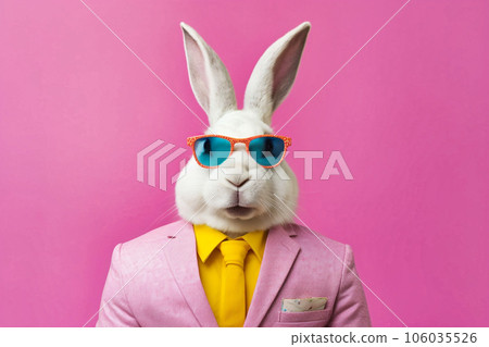 Heavy Bunny Anthropomorphic Bright Colors Trendy Coo, Generative AI 106035526