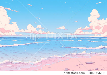 1980 年代風格的夏日天空和海灘波普藝術插畫（AI 生成圖像） 106035610