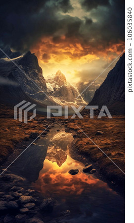 Mesmerizing Misty Sun landscape photography, Generative AI 106035840