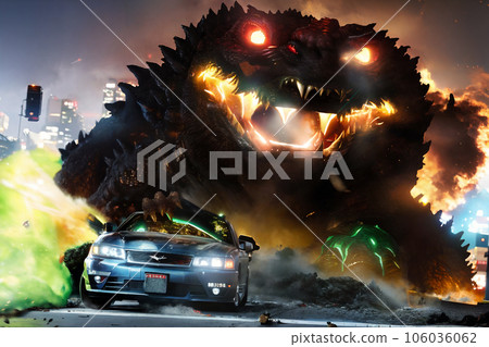 No parking poster Car trampled by a monster 1 106036062