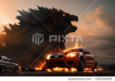 No parking poster Car trampled by a monster 4 106036065