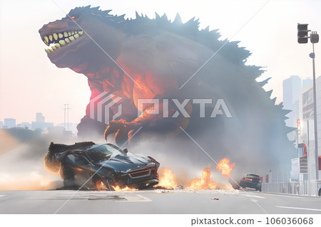 No parking poster Car trampled by a monster 7 No parking poster Car trampled by a monster 7 106036068