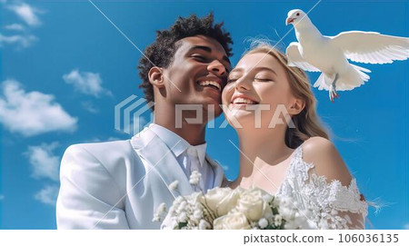 新娘和新郎在婚禮上放飛鴿子(生成人工智能) 新娘和新郎在婚禮上放飛鴿子(生成人工智能) 106036135
