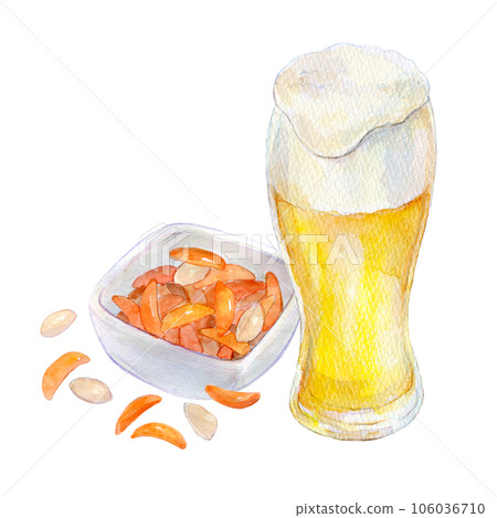 Watercolor illustration Set of draft beer and persimmon seeds 106036710