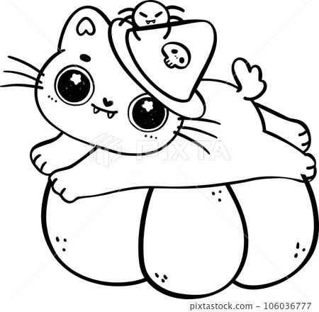 Cute Halloween cat outline, Spooky black cat cartoon illustration Cute Halloween cat outline, Spooky black cat cartoon illustration 106036777