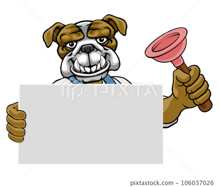 Plumber Bulldog Plunger Cartoon Plumbing Mascot 106037026