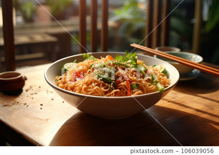 Big bowl of Chinese noodle. Generative AI. 106039056