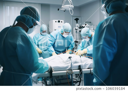 A group of surgeons performing an operation in a military hospital 106039184
