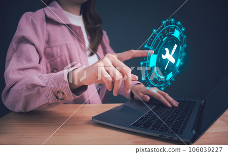 Woman hand touching service support customer help call center business technology button on virtual screen. Technical support customer service, Customer help, business technology concept. Woman hand touching service support customer help call center business technology button on virtual screen. Technical support customer service, Customer help, business technology concept. 106039227