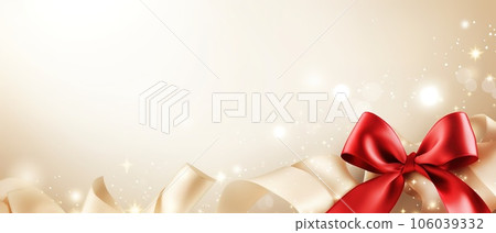 Holiday beige background with gift, red satin bow, ribbon with Copy space Holiday beige background with gift, red satin bow, ribbon with Copy space 106039332