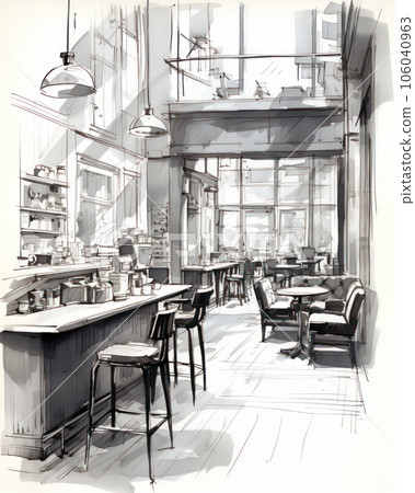 Professional cafe space sketch 106040963