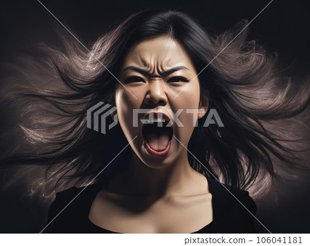 一個強大的女人，通過撫摸她的頭髮來生氣，她的頭髮可以用作小冊子、活動傳單、目錄等的剪裁。 106041181