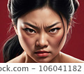 憤怒的女人的臉部特寫，可用作小冊子、活動傳單、目錄等的剪裁。 106041182