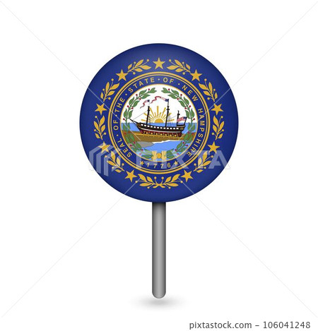 Map pointer with flag of New Hampshire. Vector illustration. Map pointer with flag of New Hampshire. Vector illustration. 106041248
