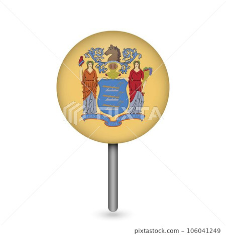 Map pointer with flag of New Jersey. Vector illustration. Map pointer with flag of New Jersey. Vector illustration. 106041249