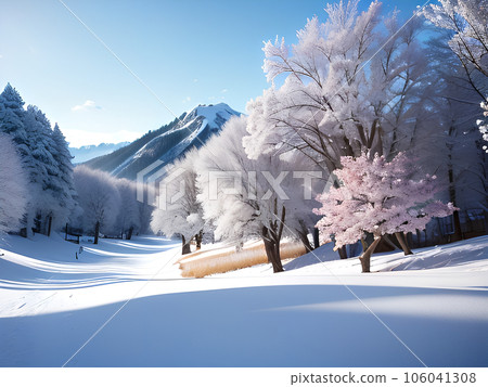Snowy Mountains and Cherry Blossoms Snowy Mountains and Cherry Blossoms 106041308
