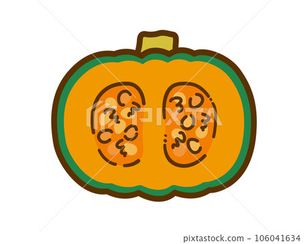 帶條紋的插圖，南瓜切成兩半的插圖素材 106041634